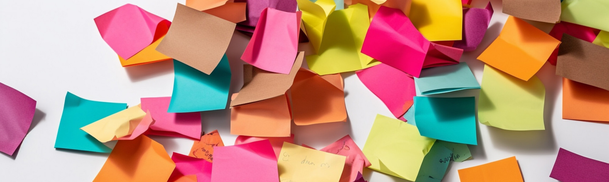 A messy heap of colorful adhesive notes generated by artificial intelligence
